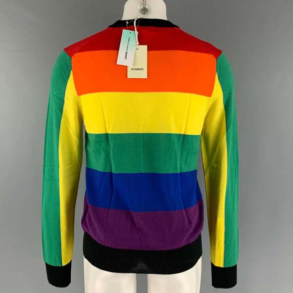 VETEMENTS X CDG SS17 Gay Flag Multi-Color Wool Crew-Neck Pullover - Picture 3 of 7